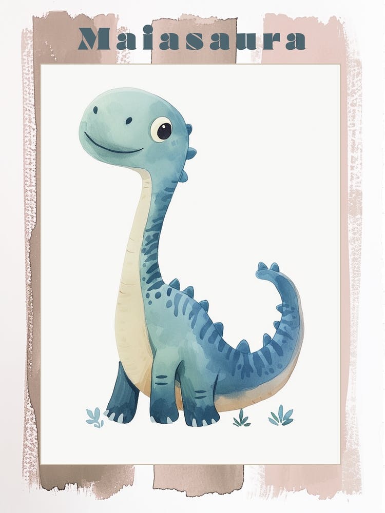 Cute Cartoon Maiasaura Dinosaur Watercolour 2 Poster