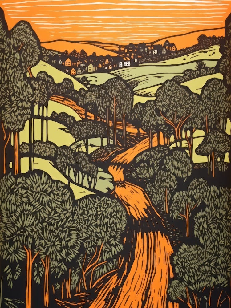 Tuscany Italy Linocut Illustration Style 3