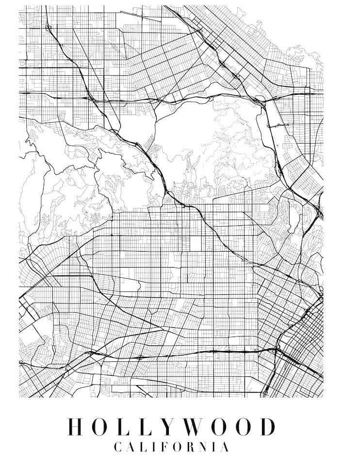 Hollywood California Street Map Minimal