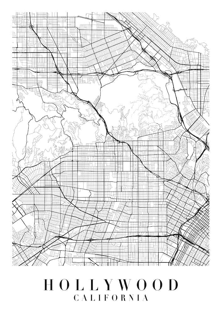Hollywood California Street Map Minimal