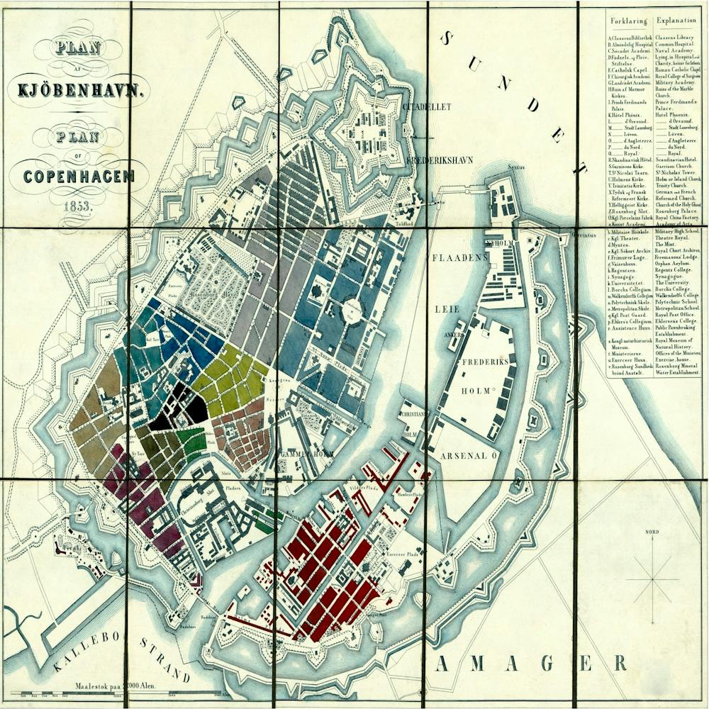 Copenhagen Denmark 1853 Vintage Pictorial Map
