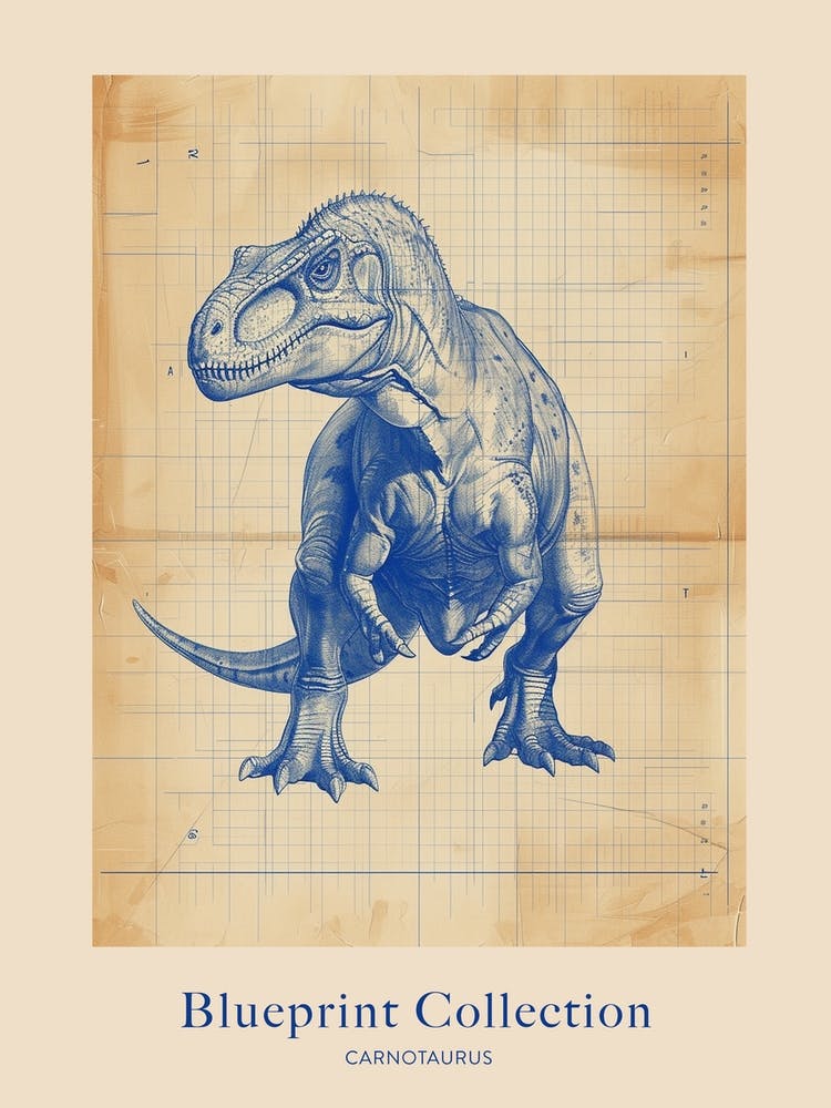 Carnotaurus Dinosaure - Esquisse de Plan Bleu 2 - Affiche