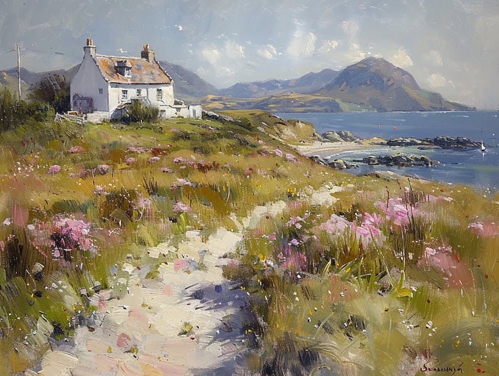 John Singer Sargent Style, Rembrandt Style, Johannes Vermeer Style, Scottish Landscape Of West Coast Islands, Muted Colours,