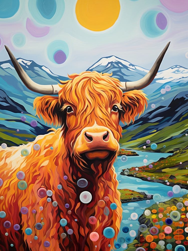 Highland Cows Dotty Background 4