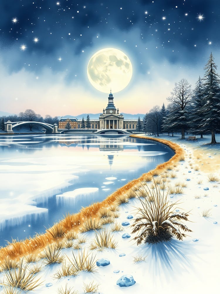 Winter Night By The Lake