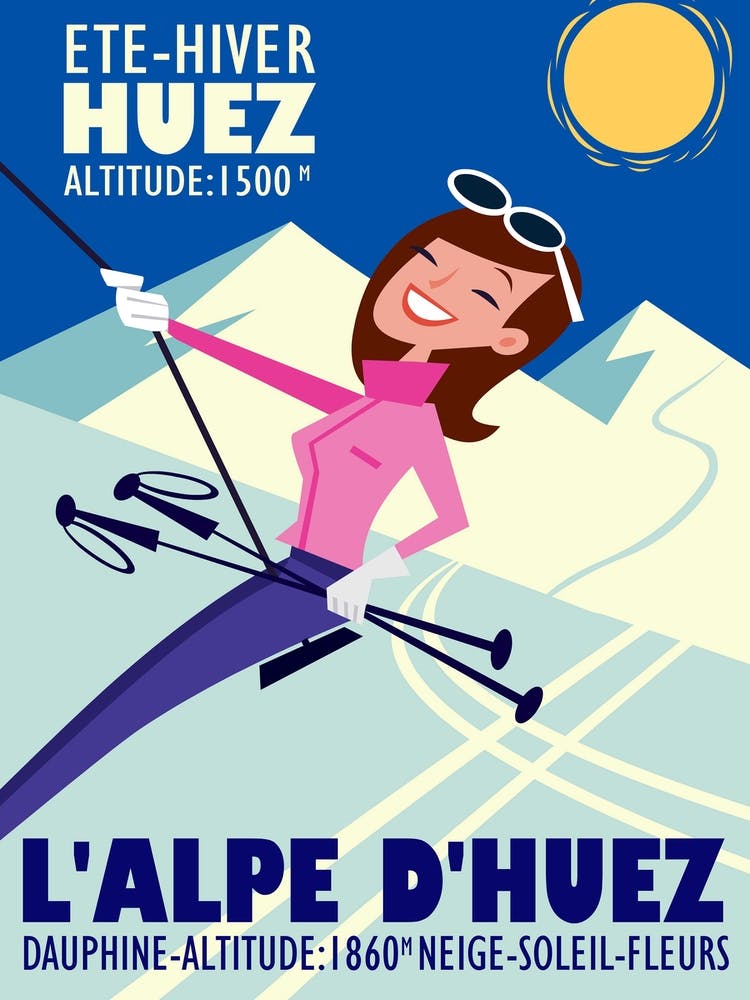 L Alpes D Huez  Poster Blue & White