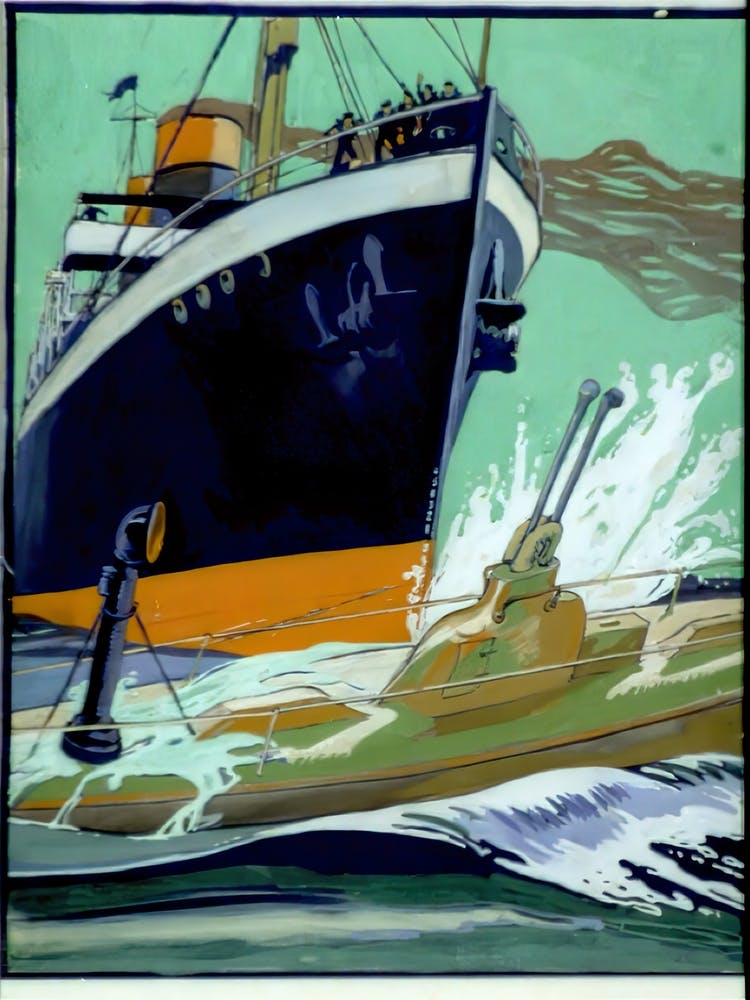 Ship Ramming A Submarine During World War I (1915), Edward Penfield
