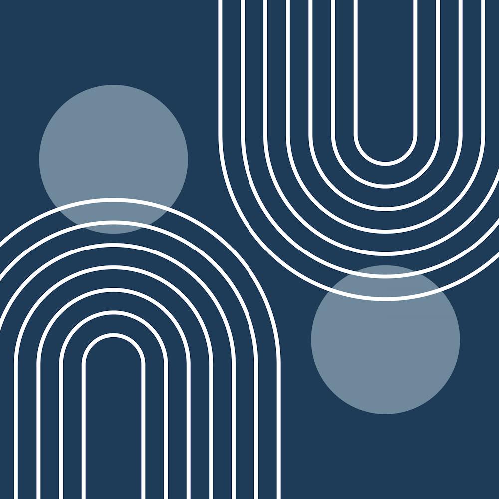 Mid Century Modern Geometric B12 In Navy Blue And Dusty Blue (Rainbow And Sun Abstract) 02