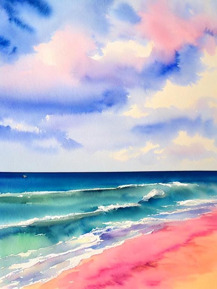 Crane Beach, Barbados Pinkes Aquarell
