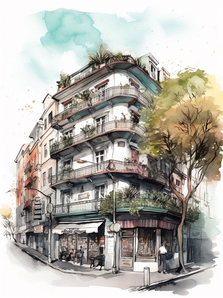 Chacarita Buenos Aires Neighborhood, Watercolour 1