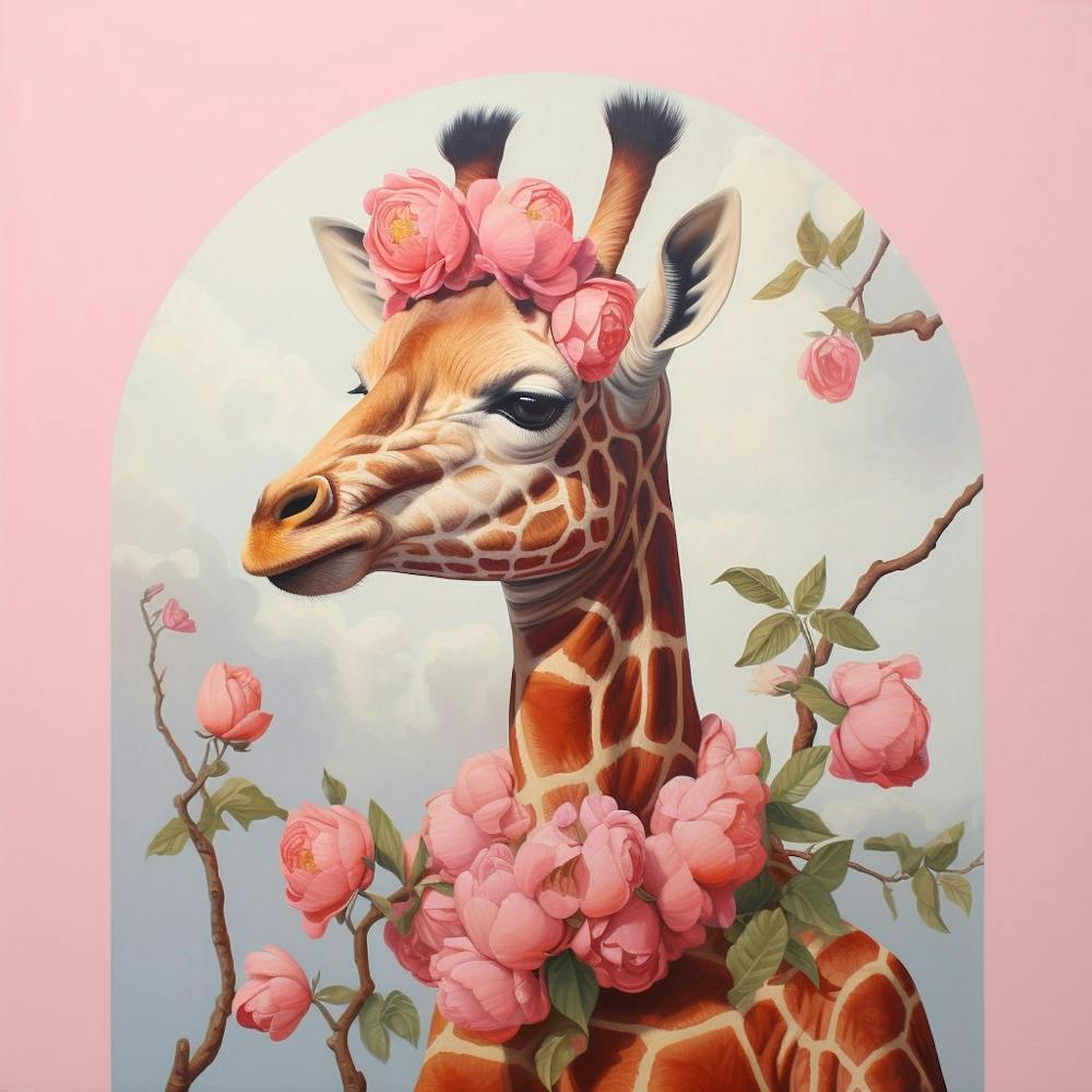 Giraffe Pink Jungle Animal Portrait