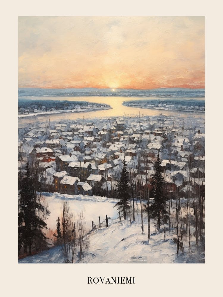 Vintage Winter Painting Poster Rovaniemi Finland