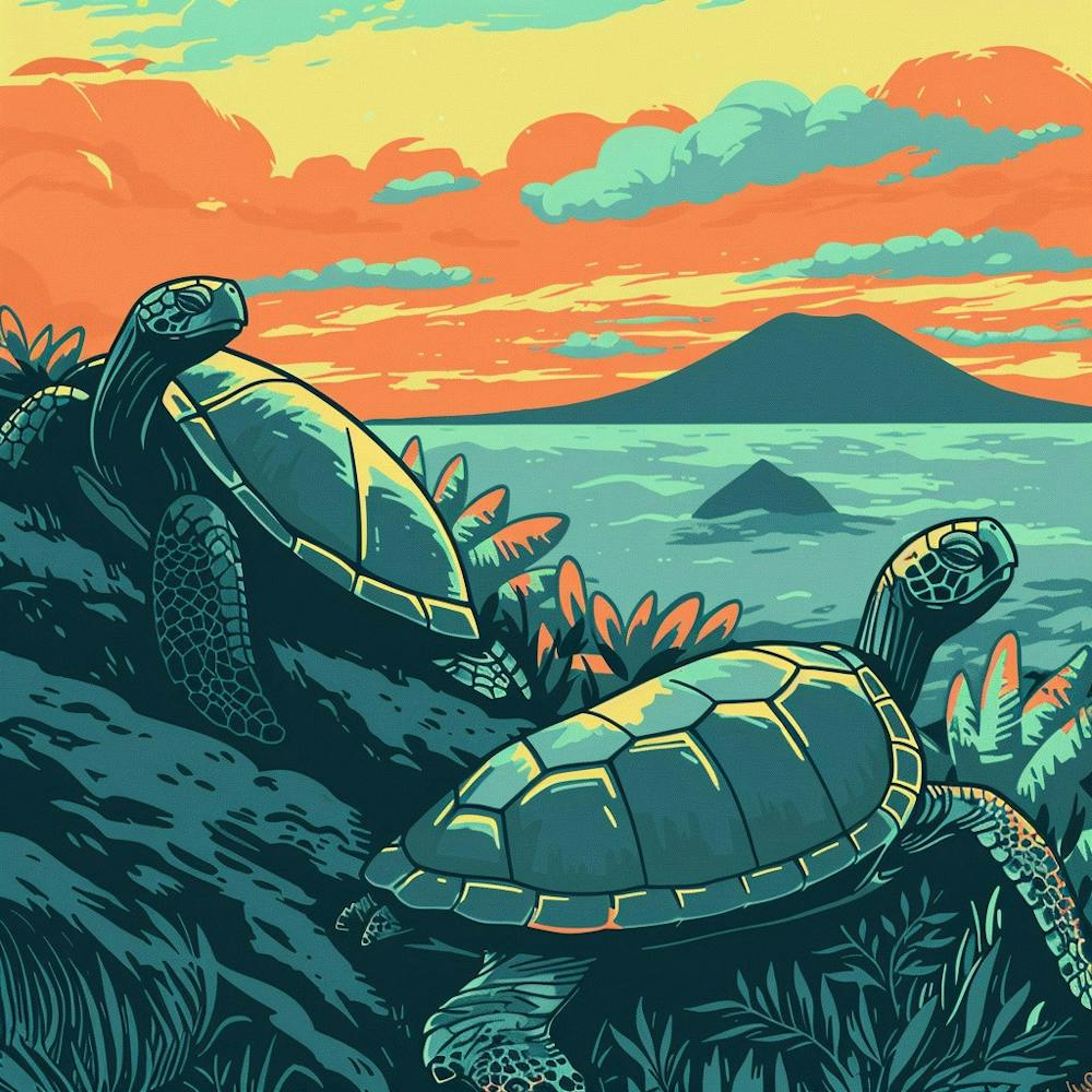 Turtles At Sunset