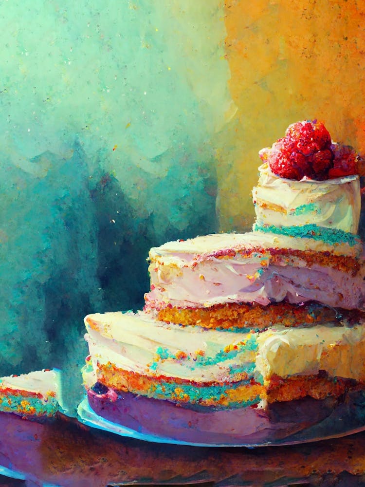 Big Rainbow Cake Oil Painting