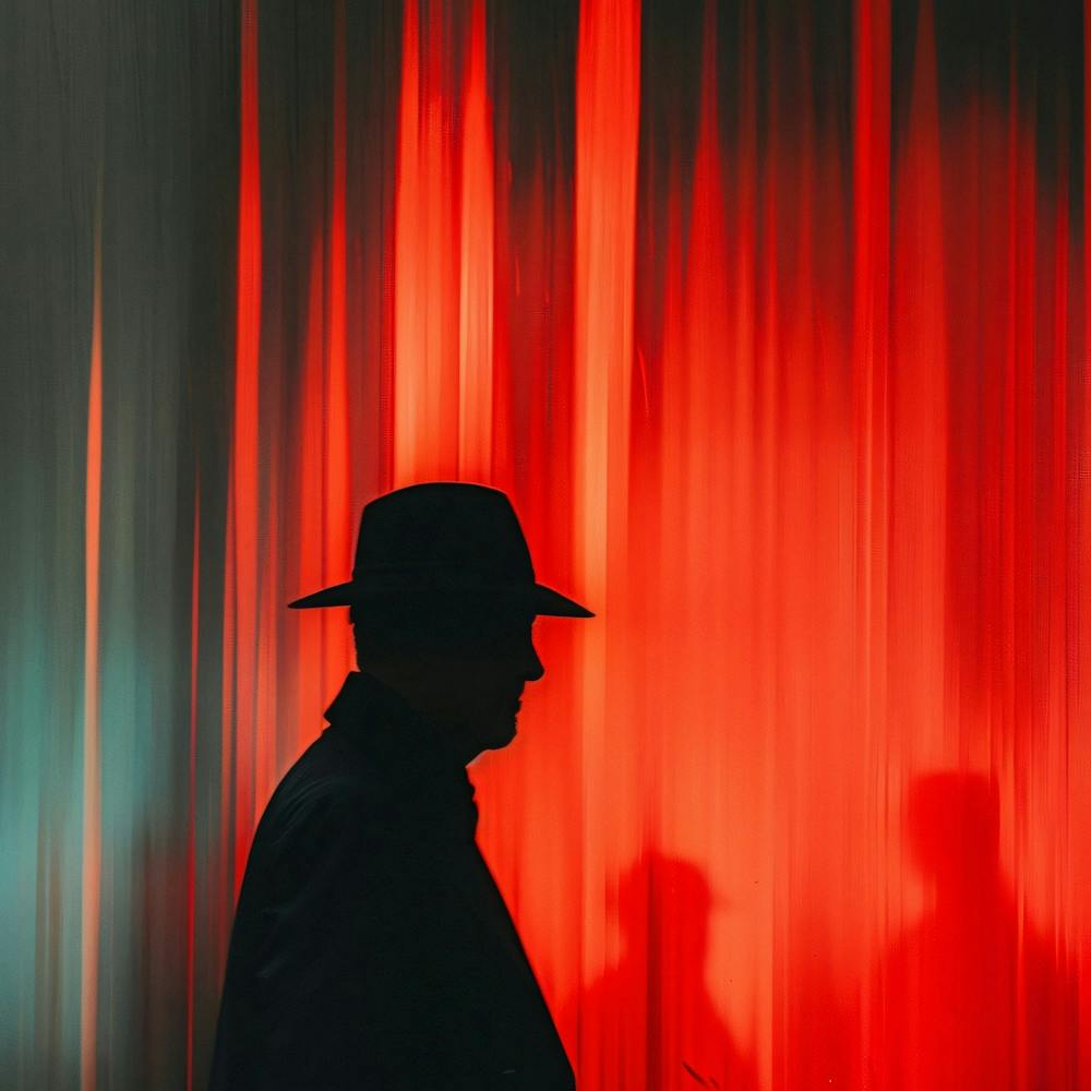 Silhouette Of Man In Front Of Red Curtain
