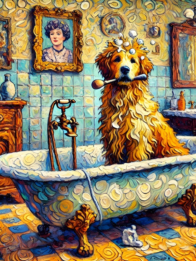 Golden Retriever In The Bath