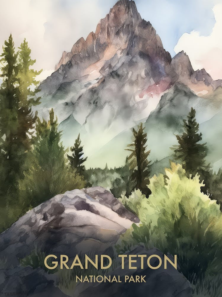 Grand Teton National Park Watercolour Vintage Travel Poster 6