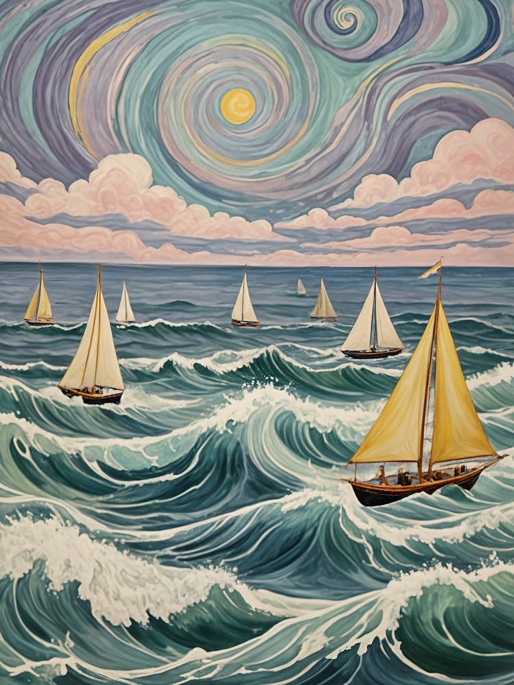 Whimsical Sailboats In The Ocean