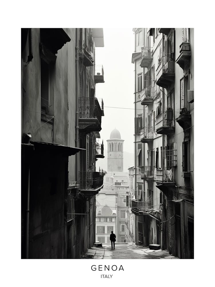 Poster Of Genoa, Italy, Black And White Analogue Photography 1