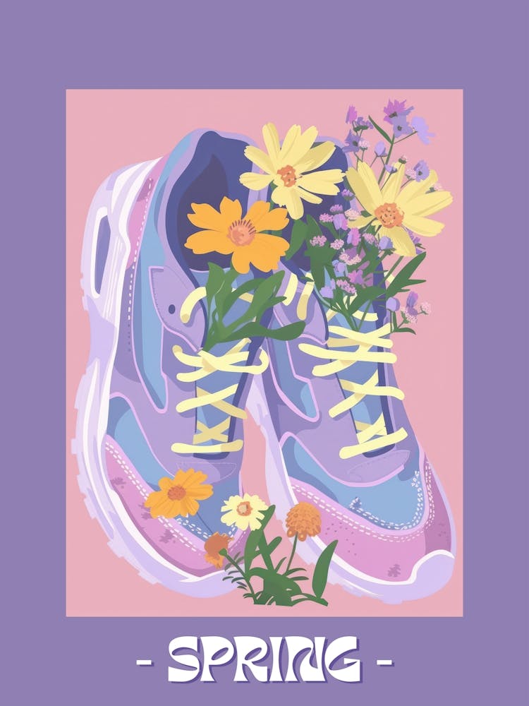 Spring Poster Retro Sneakers With Flowers 90s Illustration 6