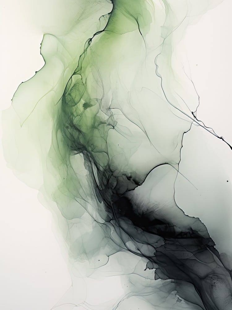 Sage Green And Black Flow Asbtract Painting 0