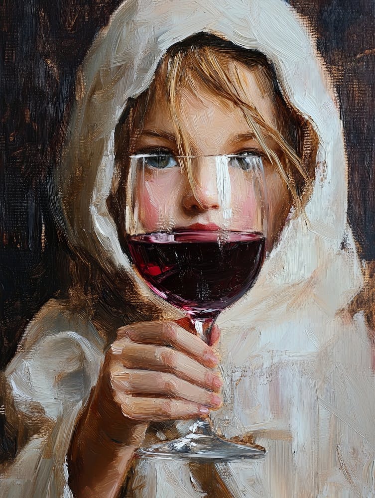 A Young Girl Wrapped In A Sheet Drinks Red Wine In A Glass 1