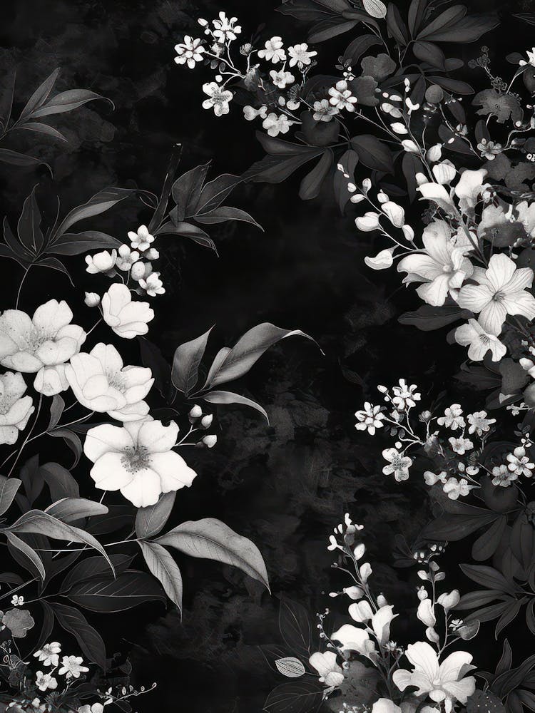 Great Japan Hokusai Black And White Flowers 6
