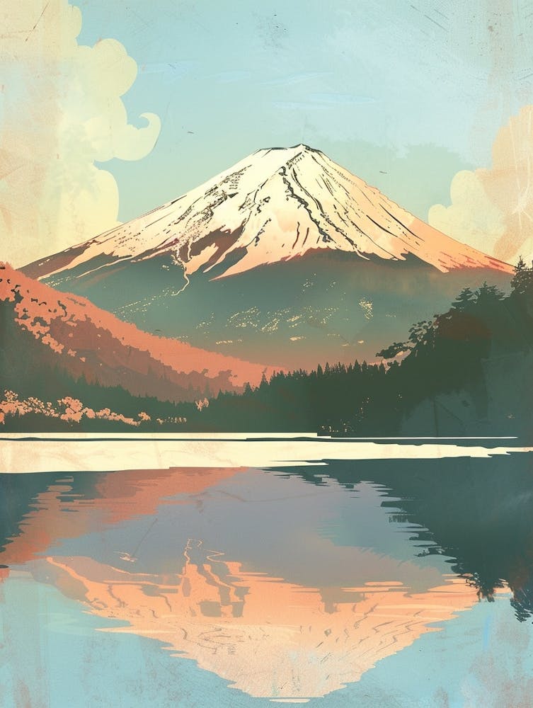 Mount Fuji Japan 6 Retro Illustration