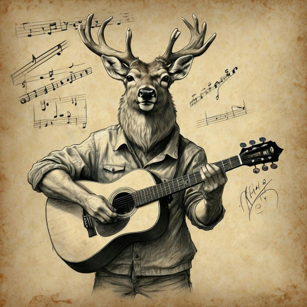 Hirsch mit Gitarre 3