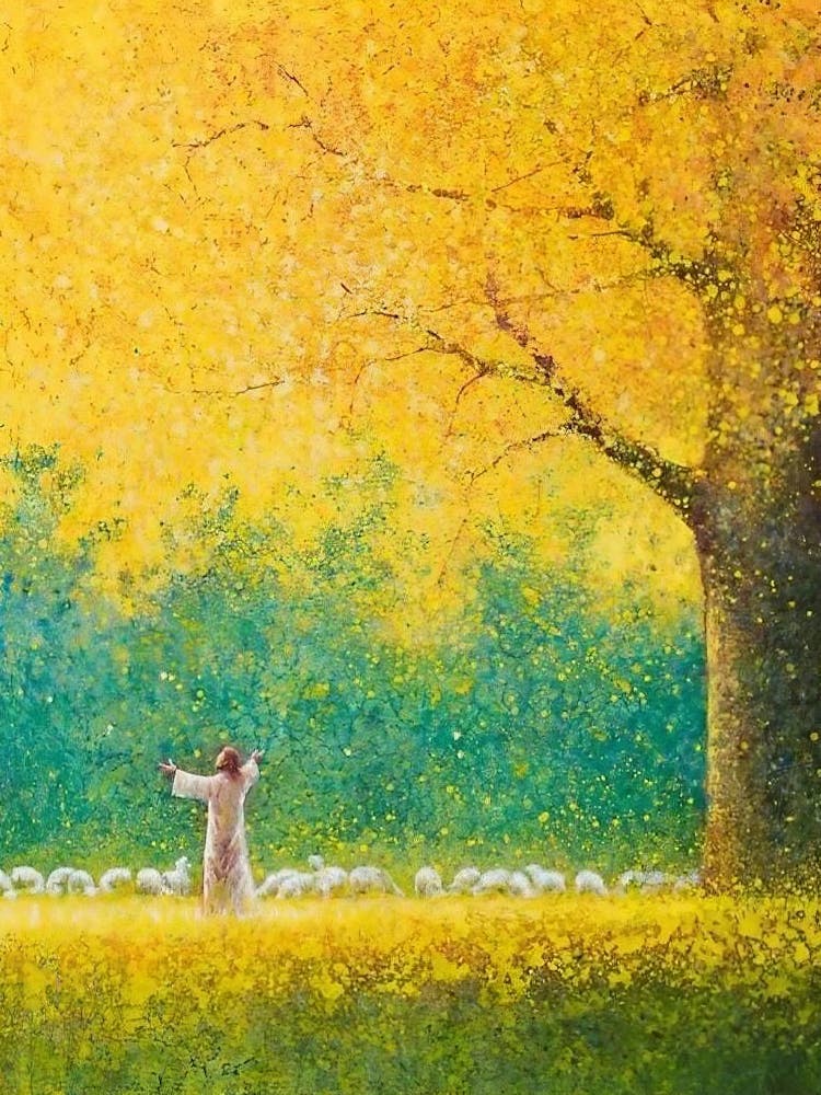 Christian Sunshine Jesus And Lambs, Christian Digital Wall Art, Christian Home Decor, Jesus Picture, Jesus Christ Portrait, Lds Art