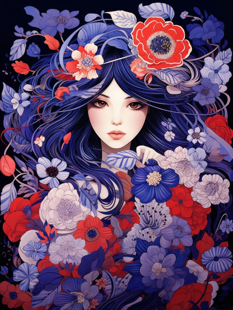 Asian Girl With Flowers