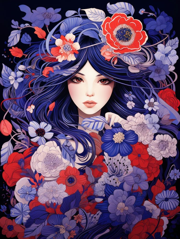 Asian Girl With Flowers