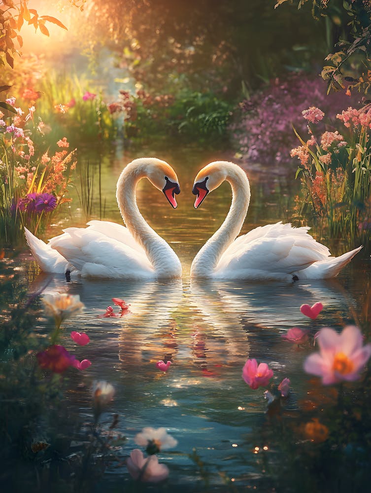 Amazing Swan Couple in the Lake 15