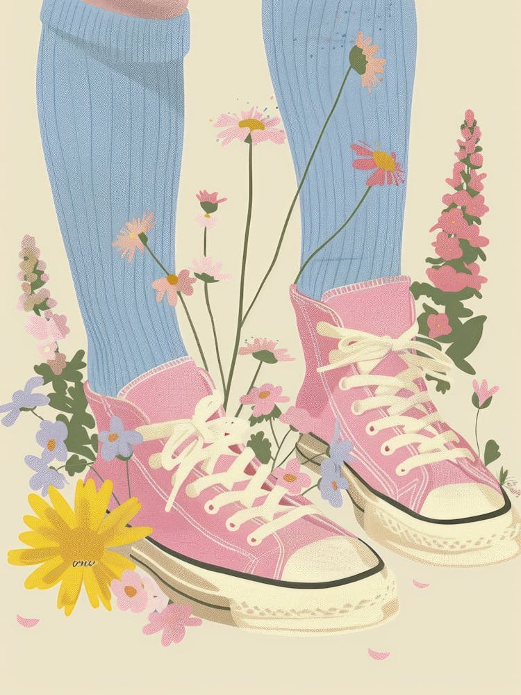 Illustration Pink Sneakers And Flowers 2