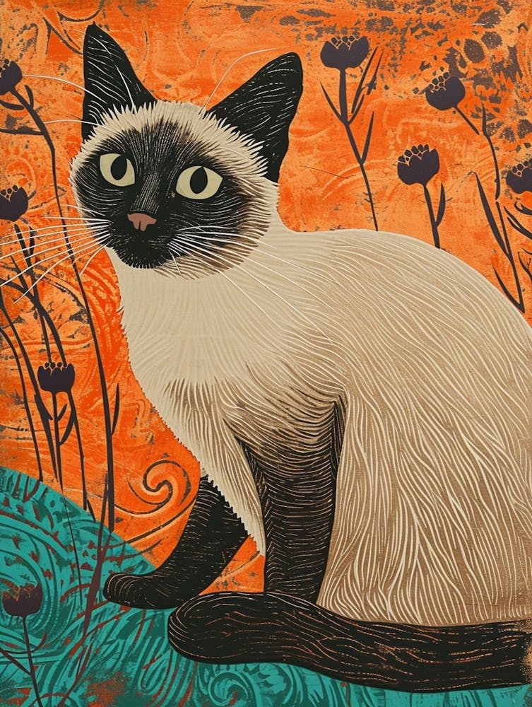 Balinese Cat Relief Illustration 4