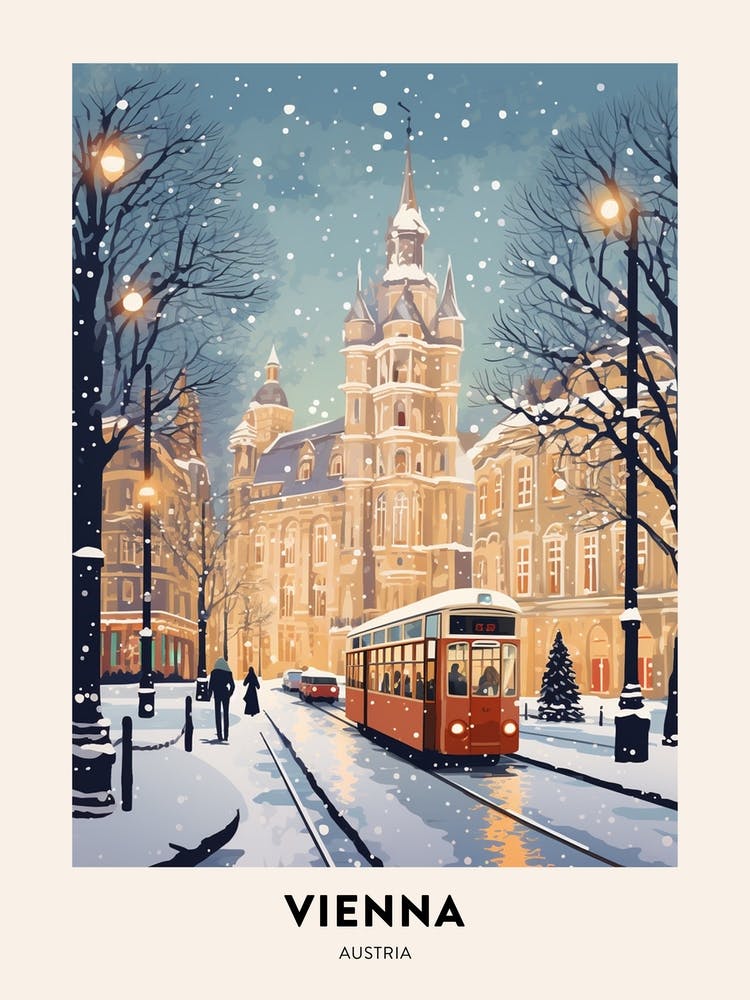 Winter Night  Travel Poster Vienna Austria 2