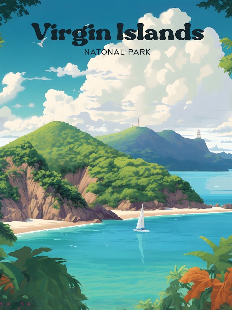 Virgin Islands National Park West Indies Modern Travel Illustration