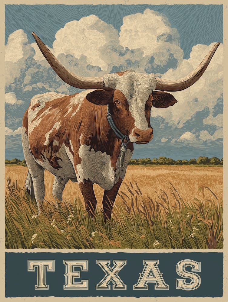 Vintage Texas Longhorn Poster