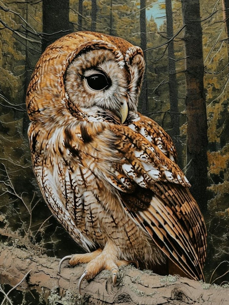 Tawny Owl Relief Illustration 1