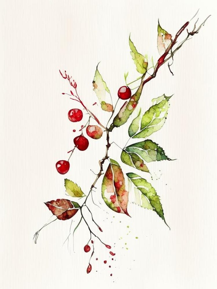 Wild Cherry Bark Herb Minimalist Watercolour 2