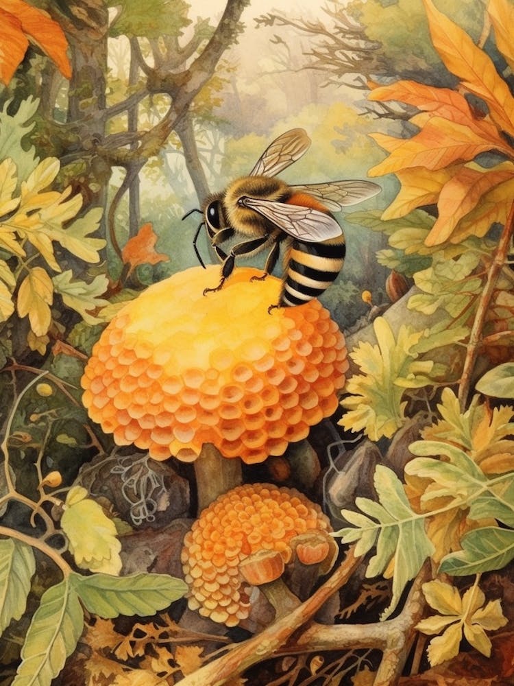 Orange Belted Bumble Bee Beehive Watercolour Illustration 3