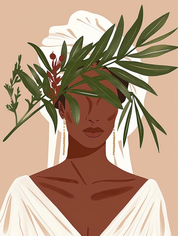 African Woman With Leaves On Her Head 1