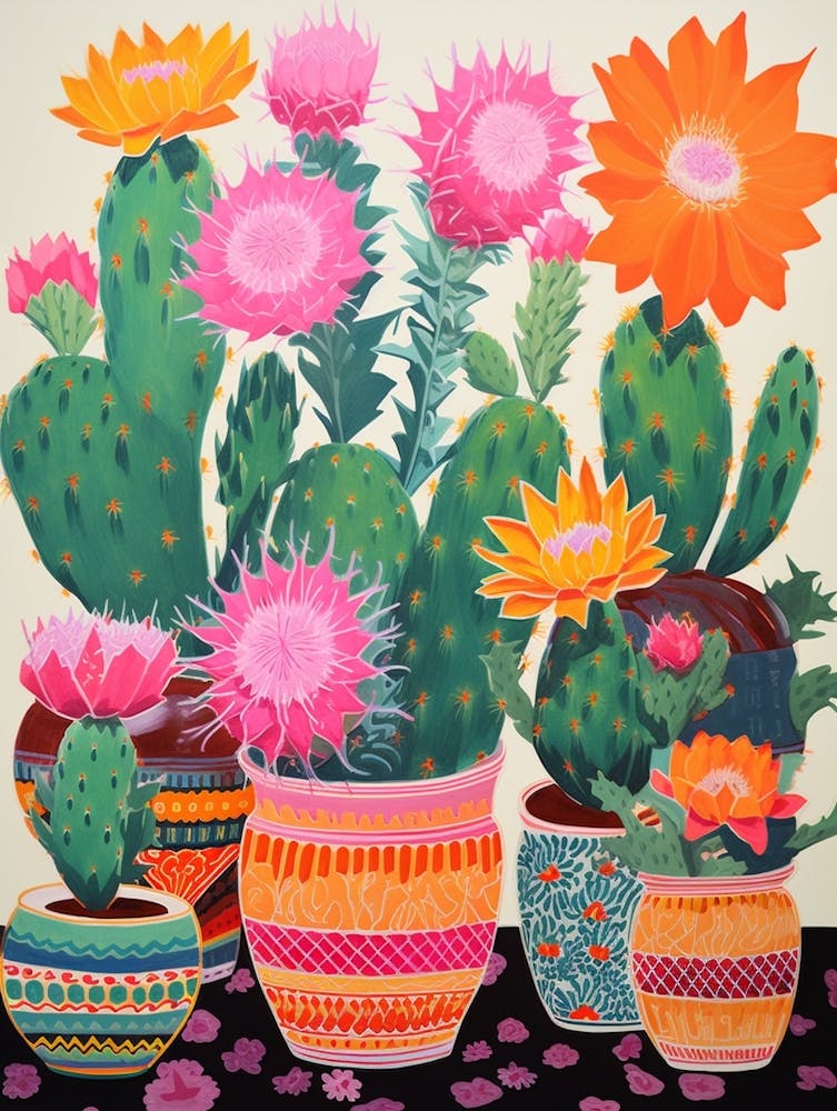 Peinture de Cactus – Nature Morte Maximaliste Cactus Langue du Diable 3