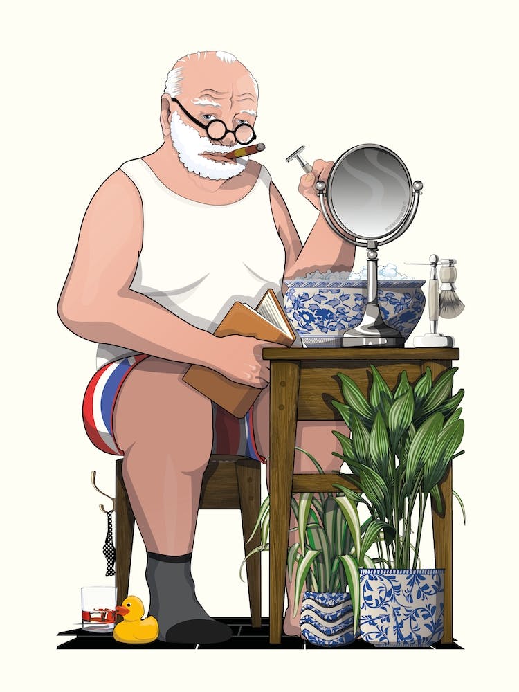 Churchill Shaving In Bathroom