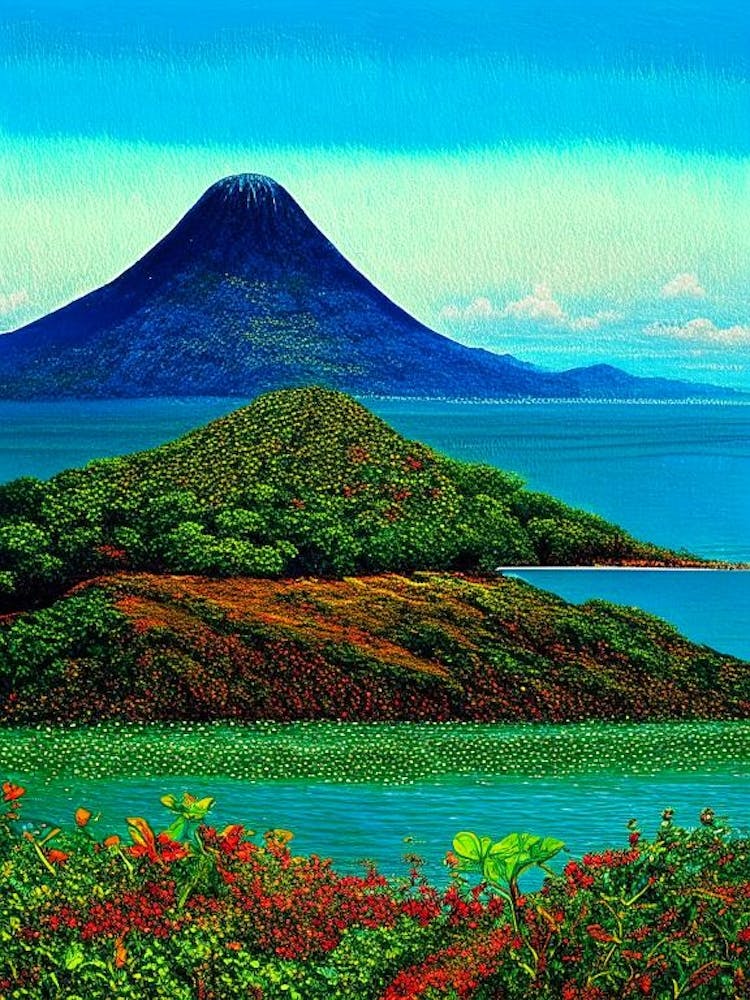 Isla De Ometepe Nicaragua Pointillism Style Tropical Destination