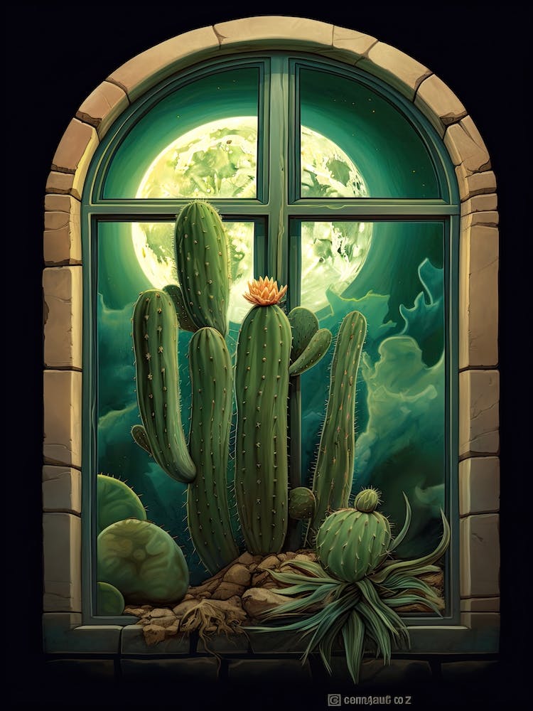 Moon Cactus On A Window  4