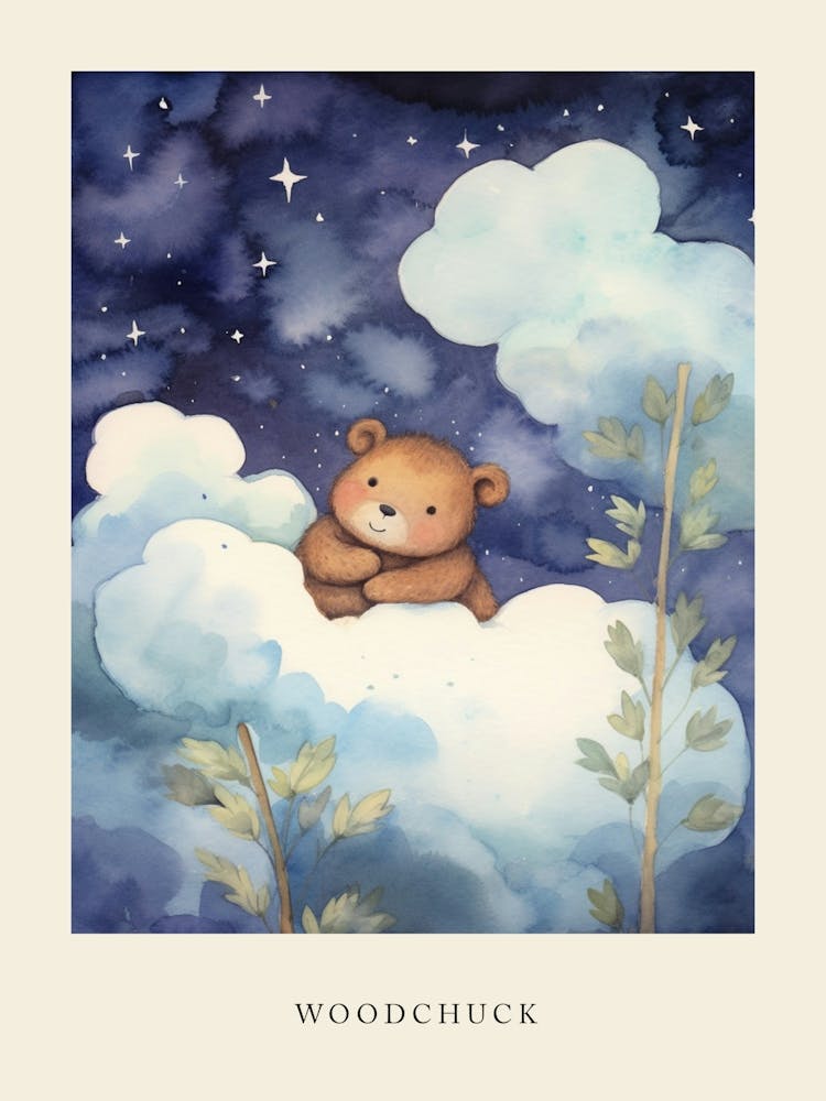Baby Woodchuck Sleeping In The Clouds Nursery Poster