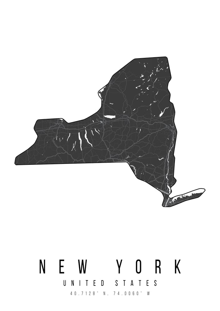 New York Mono Black And White Modern Minimal Street Map