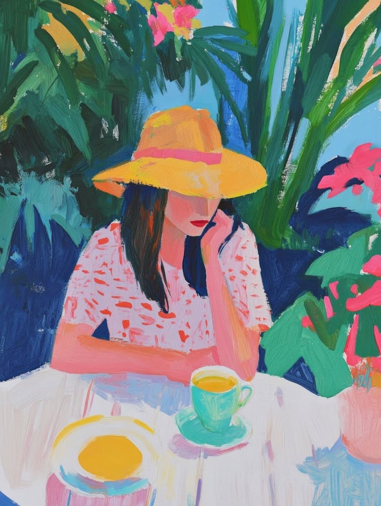 Lady in Hat Gouache Painting