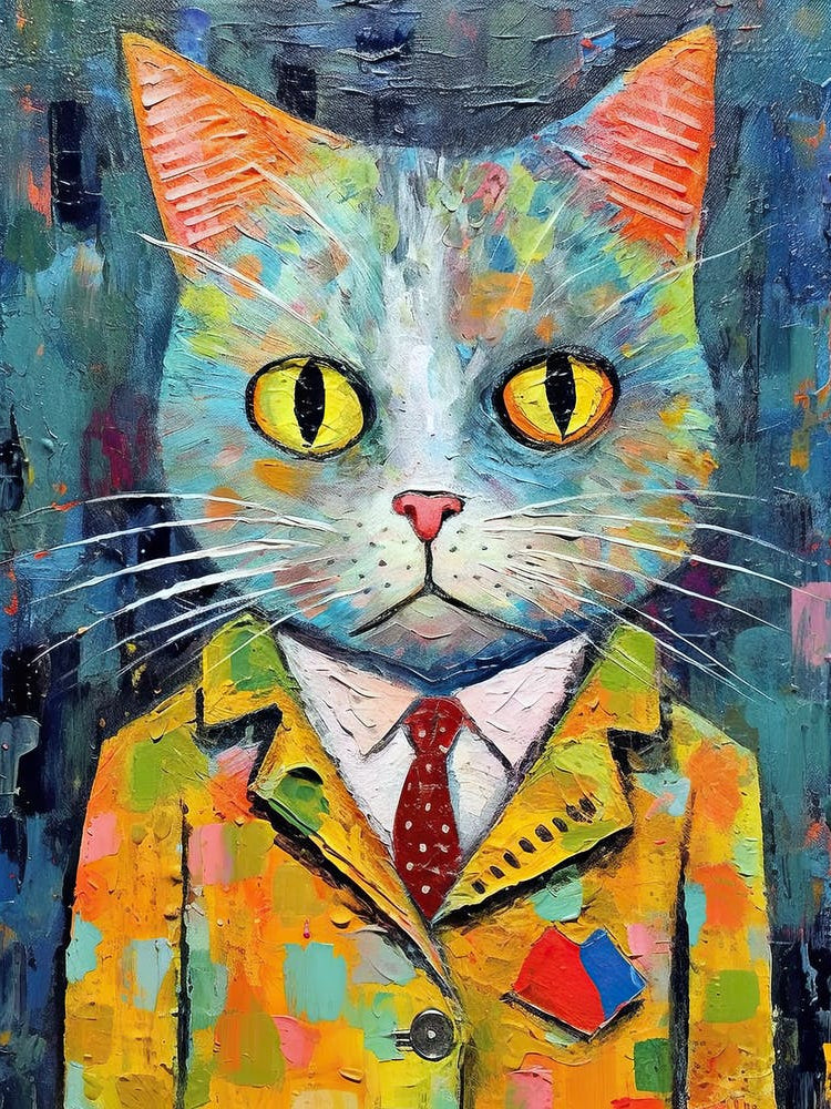 Furry Fashionista; Oil Brushed Cat Elegance